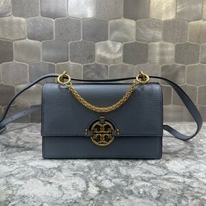 Blue Leather Tory Burch Crossbody Bag With Gold Hardware